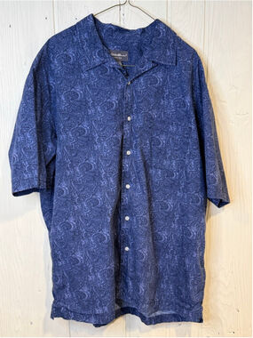 Eddie Bauer Casual Button Down Shirt XLT Blue Paisley